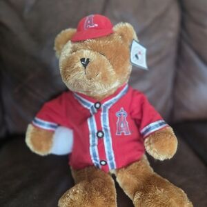 Anaheim Angels Teddy Bear. Plush & Ready To Hug. Red Basebal